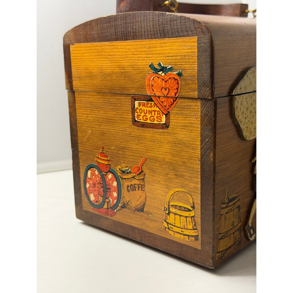 Vintage Wood Box Purse Americana Retro Folk Art Handbag - Picture 12 of 15